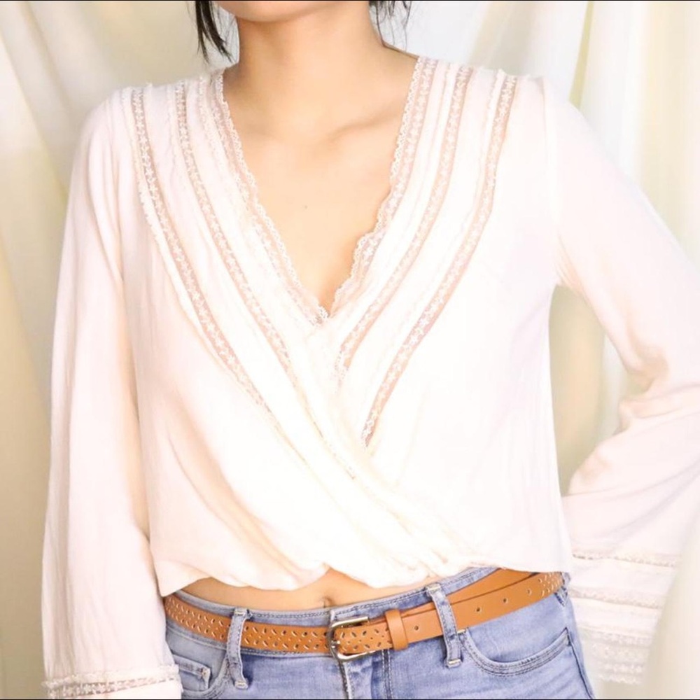 Forever 21 Cream Lace V-Neck Blouse